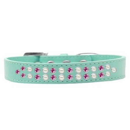 UNCONDITIONAL LOVE Two Row Pearl & Pink Crystal Dog CollarAqua Size 12 UN784025